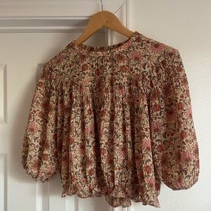 Mango Floral Folk Smocked Puff Sleeve Top
